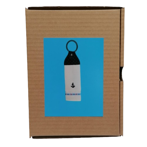 DIY pakket voor 2 gastendoekjes blauw / wit met anker